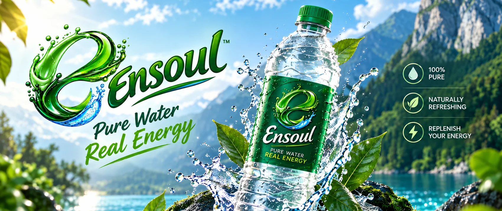 ensoul — Pure Water, Real Energy. 100% Pure, Naturally Refreshing